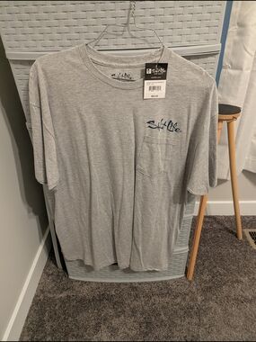 Salt Life Gray Short Sleeve Pocket Tee with Navy Logo